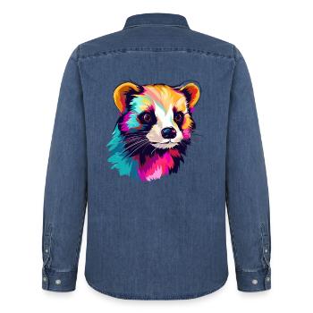 Frettchen buntes Aquarell Cartoon Kawaii Tier - Männer Jeanshemd Organic von Stanley/Stella - verwaschenes Mittelblau  - Hinten - AI Model Male 185 light (185cm)