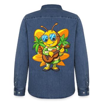 Lustige Biene Cartoon Sommer Strand Sonnenbrille Gitarre - Männer Jeanshemd Organic von Stanley/Stella - verwaschenes Mittelblau  - Hinten - AI Model Male 185 light (185cm)