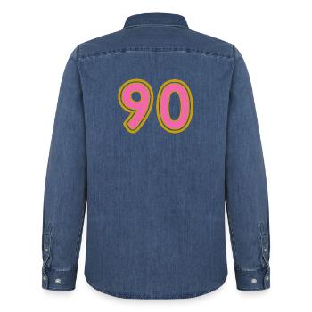 90. 90 JAHRE. 90-JÄHRIGES JUBILÄUM. 90-JÄHRIGES JUBILÄUM. - Männer Jeanshemd Organic von Stanley/Stella - verwaschenes Mittelblau  - Hinten - AI Model Male 185 light (185cm)