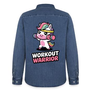 Workout Warrior - Men’s Organic Denim Shirt by Stanley/Stella - mid washy  - Back - AI Model Male 185 light (185cm)