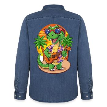 Lustige Schlange Sommer Strand Sonnenbrille Hawaiianisch - Männer Jeanshemd Organic von Stanley/Stella - verwaschenes Mittelblau  - Hinten - AI Model Male 185 light (185cm)