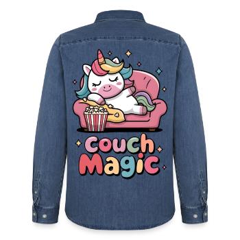 Magie du canapé - Chemise en denim homme bio Stanley/Stella - bleu moyen délavé  - Dos - AI Model Male 185 light (185cm)