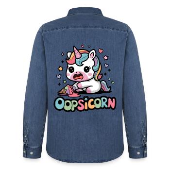 Oopsicorn - Chemise en denim homme bio Stanley/Stella - bleu moyen délavé  - Dos - AI Model Male 185 light (185cm)