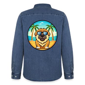 Tibetische Dogge Hunderasse Cartoon Sonnenbrille Strand - Männer Jeanshemd Organic von Stanley/Stella - verwaschenes Mittelblau  - Hinten - AI Model Male 185 light (185cm)