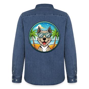 Gull Terrier Chien Race Dessin Animé Lunettes De Soleil Plage - Chemise en denim homme bio Stanley/Stella - bleu moyen délavé  - Dos - AI Model Male 185 light (185cm)