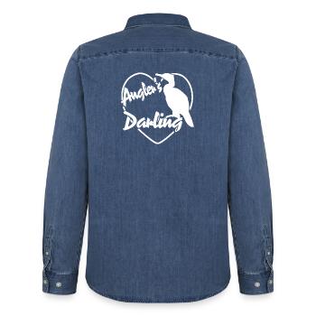 The Cormorant - Angler's Sport Fisherman's Favorite - Men’s Organic Denim Shirt by Stanley/Stella - mid washy  - Back - AI Model Male 185 light (185cm)