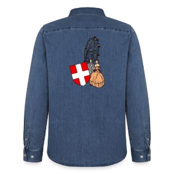 Vienna Panorama Wappen Shirt Geschenk - Männer Jeanshemd Organic von Stanley/Stella - verwaschenes Mittelblau  - Hinten - AI Model Male 185 light (185cm)
