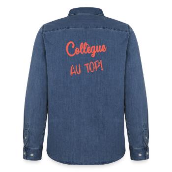 COLLEGUE. DEPART. EMPLOI. HUMOUR. MANAGER. CHEF - Chemise en denim homme bio Stanley/Stella - bleu moyen délavé  - Dos - AI Model Male 185 light (185cm)