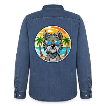 Bouvier Des Ardennes Hunderasse Cartoon Sonnenbrille - Männer Jeanshemd Organic von Stanley/Stella - verwaschenes Mittelblau  - Hinten - AI Model Male 185 light (185cm)