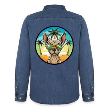 Inka Unbehaarte Hunderasse Cartoon Sonnenbrille Strand - Männer Jeanshemd Organic von Stanley/Stella - verwaschenes Mittelblau  - Hinten - AI Model Male 185 light (185cm)