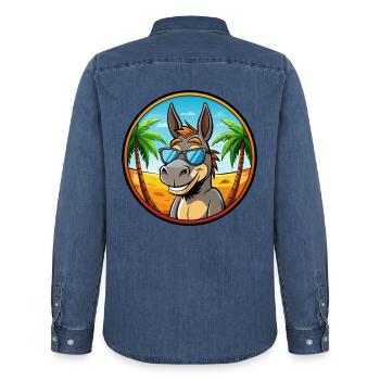 Esel Lustige Cartoon Sommer Strand Sonnenbrille Cool - Männer Jeanshemd Organic von Stanley/Stella - verwaschenes Mittelblau  - Hinten - AI Model Male 185 light (185cm)