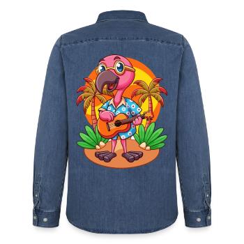 Lustige Flamingo Cartoon Sommer Strand Sonnenbrille - Männer Jeanshemd Organic von Stanley/Stella - verwaschenes Mittelblau  - Hinten - AI Model Male 185 light (185cm)