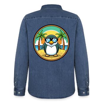 Pinguin Lustige Cartoon Sommer Strand Sonnenbrille Cool - Männer Jeanshemd Organic von Stanley/Stella - verwaschenes Mittelblau  - Hinten - AI Model Male 185 light (185cm)