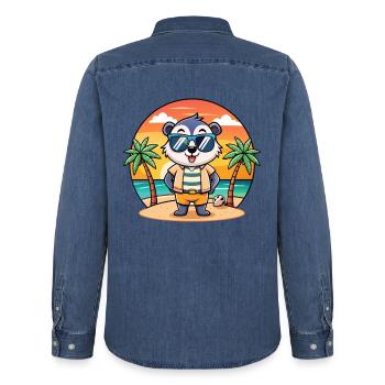 Dachs Lustige Cartoon Sommer Strand Sonnenbrille - Männer Jeanshemd Organic von Stanley/Stella - verwaschenes Mittelblau  - Hinten - AI Model Male 185 light (185cm)