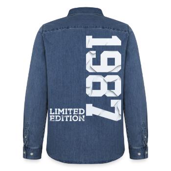 39. GEBURTSTAG LIMITED EDITION 1987 - Männer Jeanshemd Organic von Stanley/Stella - verwaschenes Mittelblau  - Hinten - AI Model Male 185 light (185cm)