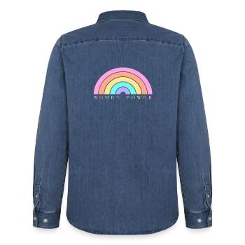 Women Power - Men’s Organic Denim Shirt by Stanley/Stella - mid washy  - Back - AI Model Male 185 light (185cm)