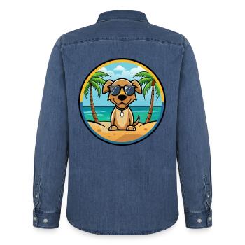 Pointer Hund Rasse Cartoon Sonnenbrille Strand - Männer Jeanshemd Organic von Stanley/Stella - verwaschenes Mittelblau  - Hinten - AI Model Male 185 light (185cm)