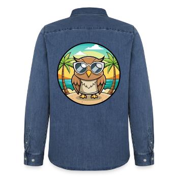 Eule Lustige Cartoon Sommer Strand Sonnenbrille Aufkleber - Männer Jeanshemd Organic von Stanley/Stella - verwaschenes Mittelblau  - Hinten - AI Model Male 185 light (185cm)