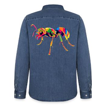 Ant Forest Ant Fire Ant Insect Cute Ants - Men’s Organic Denim Shirt by Stanley/Stella - mid washy  - Back - AI Model Male 185 light (185cm)