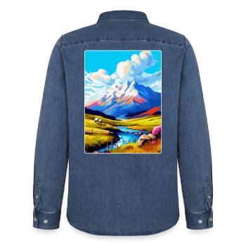 Ben Nevis Scotland Uk Vintage Travel Poster WPA - Men’s Organic Denim Shirt by Stanley/Stella - mid washy  - Back - AI Model Male 185 light (185cm)