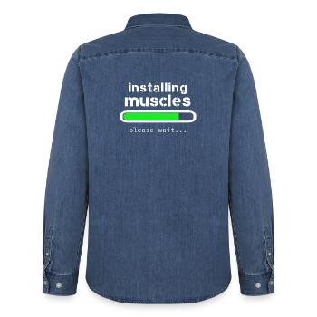 Aufbau von Muskeln - Männer Jeanshemd Organic von Stanley/Stella - verwaschenes Mittelblau  - Hinten - AI Model Male 185 light (185cm)