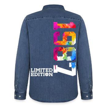 39. GEBURTSTAG LIMITED EDITION 1987 - Männer Jeanshemd Organic von Stanley/Stella - verwaschenes Mittelblau  - Hinten - AI Model Male 185 light (185cm)