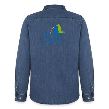 Charentes Maritimes - Vos Gueules Les Mouettes ! - Chemise en denim homme bio Stanley/Stella - bleu moyen délavé  - Dos - AI Model Male 185 light (185cm)