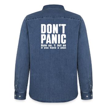 Keine Panik – Vertraulichkeitsmodus: EIN - Männer Jeanshemd Organic von Stanley/Stella - verwaschenes Mittelblau  - Hinten - AI Model Male 185 light (185cm)