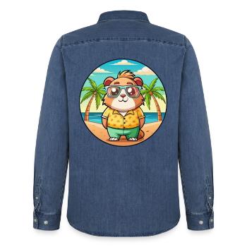 Cochon d’Inde Drôle Dessin Animé Plage Été Lunettes de soleil - Chemise en denim homme bio Stanley/Stella - bleu moyen délavé  - Dos - AI Model Male 185 light (185cm)