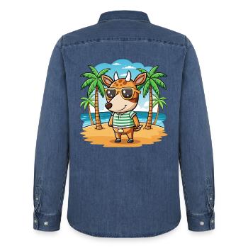 Okapi Lustige Cartoon Sommer Strand Sonnenbrille - Männer Jeanshemd Organic von Stanley/Stella - verwaschenes Mittelblau  - Hinten - AI Model Male 185 light (185cm)