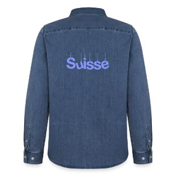 SCHWEIZ. HUMOR. LAND. FLAGGE. GENF. LAUSANNE - Männer Jeanshemd Organic von Stanley/Stella - verwaschenes Mittelblau  - Hinten - AI Model Male 185 light (185cm)