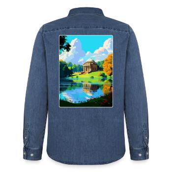 Stourhead Somerset Vintage Reiseposter Souvenir - Männer Jeanshemd Organic von Stanley/Stella - verwaschenes Mittelblau  - Hinten - AI Model Male 185 light (185cm)