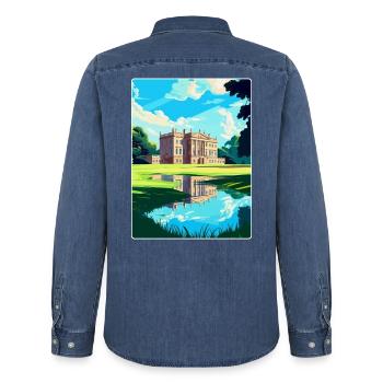 Attingham Park Shropshire Reiseposter Souvenir - Männer Jeanshemd Organic von Stanley/Stella - verwaschenes Mittelblau  - Hinten - AI Model Male 185 light (185cm)