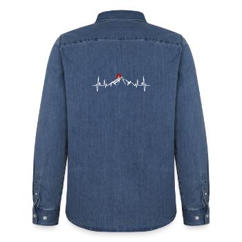 Randonnée Alpinisme Escalade Cardiaque Puls - Chemise en denim homme bio Stanley/Stella - bleu moyen délavé  - Dos - AI Model Male 185 light (185cm)