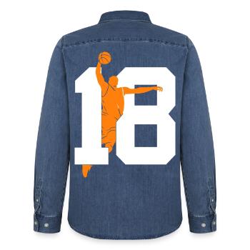 NUMBER 18 BASKETBALL 18TH BIRTHDAY - Men’s Organic Denim Shirt by Stanley/Stella - mid washy  - Back - AI Model Male 185 light (185cm)