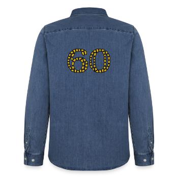 60. 60 ANS. 60e ANNIVERSAIRE. ANNIVERSAIRE 60 ANS. - Chemise en denim homme bio Stanley/Stella - bleu moyen délavé  - Dos - AI Model Male 185 light (185cm)