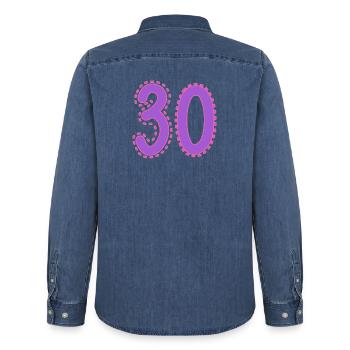 30. 30 ANS. 30e ANNIVERSAIRE. ANNIVERSAIRE 30 ANS. - Chemise en denim homme bio Stanley/Stella - bleu moyen délavé  - Dos - AI Model Male 185 light (185cm)