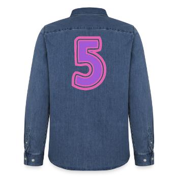 5. 5 ANS. 5e ANNIVERSAIRE. ANNIVERSAIRE 5 ANS - Chemise en denim homme bio Stanley/Stella - bleu moyen délavé  - Dos - AI Model Male 185 light (185cm)