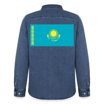 Kasachstan - Männer Jeanshemd Organic von Stanley/Stella - verwaschenes Mittelblau  - Hinten - AI Model Male 185 light (185cm)
