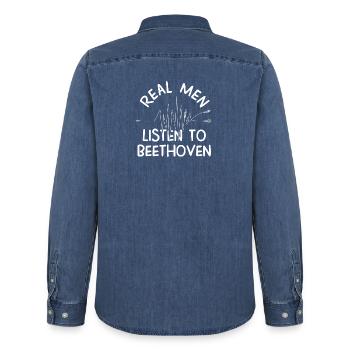 Beethoven - Chemise en denim homme bio Stanley/Stella - bleu moyen délavé  - Dos - AI Model Male 185 light (185cm)