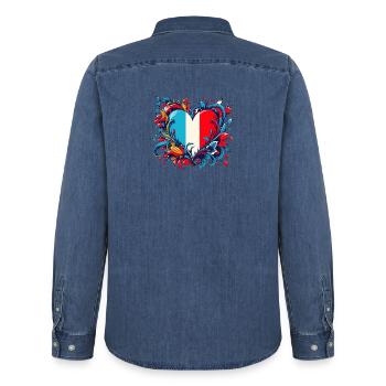 Französisches Vintage-Herz - Männer Jeanshemd Organic von Stanley/Stella - verwaschenes Mittelblau  - Hinten - AI Model Male 185 light (185cm)