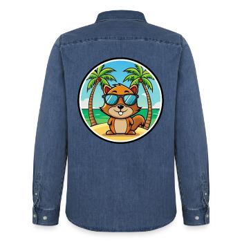 Écureuil Drôle Dessin Animé Plage Été Lunettes de soleil - Chemise en denim homme bio Stanley/Stella - bleu moyen délavé  - Dos - AI Model Male 185 light (185cm)