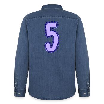 5. 5 ANS. 5e ANNIVERSAIRE. ANNIVERSAIRE 5 ANS - Chemise en denim homme bio Stanley/Stella - bleu moyen délavé  - Dos - AI Model Male 185 light (185cm)
