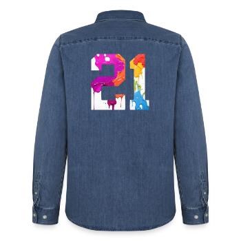 NUMÉRO COLORÉ 21 COLORÉ 21E ANNIVERSAIRE - Chemise en denim homme bio Stanley/Stella - bleu moyen délavé  - Dos - AI Model Male 185 light (185cm)