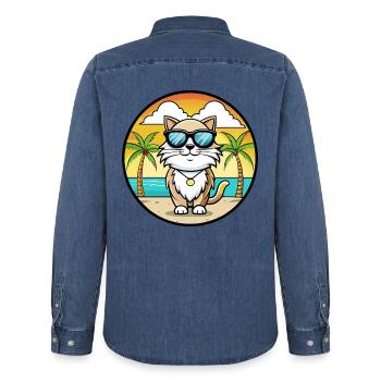Birma Heilige Katzenrasse Cartoon Sonnenbrille Strand - Männer Jeanshemd Organic von Stanley/Stella - verwaschenes Mittelblau  - Hinten - AI Model Male 185 light (185cm)