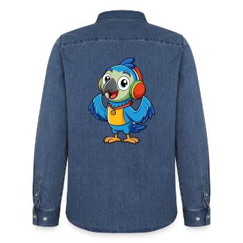 Papagei Lustige Zeichentrickfigur Kopfhörer Musik - Männer Jeanshemd Organic von Stanley/Stella - verwaschenes Mittelblau  - Hinten - AI Model Male 185 light (185cm)