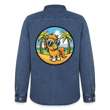 Pony Lustige Cartoon Sommer Strand Sonnenbrille Aufkleber - Männer Jeanshemd Organic von Stanley/Stella - verwaschenes Mittelblau  - Hinten - AI Model Male 185 light (185cm)