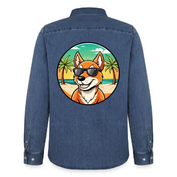 Dingo Hund Rasse Cartoon Sonnenbrille Strand - Männer Jeanshemd Organic von Stanley/Stella - verwaschenes Mittelblau  - Hinten - AI Model Male 185 light (185cm)