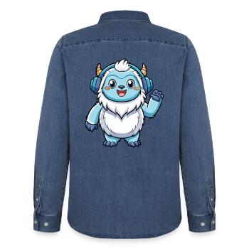 Yeti Funny Cartoon Character Musique de casque - Chemise en denim homme bio Stanley/Stella - bleu moyen délavé  - Dos - AI Model Male 185 light (185cm)
