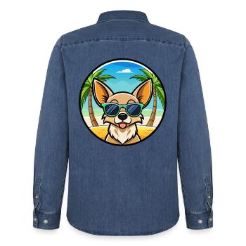 Chihuahua Dog Breed Cartoon Sunglasses Beach - Men’s Organic Denim Shirt by Stanley/Stella - mid washy  - Back - AI Model Male 185 light (185cm)